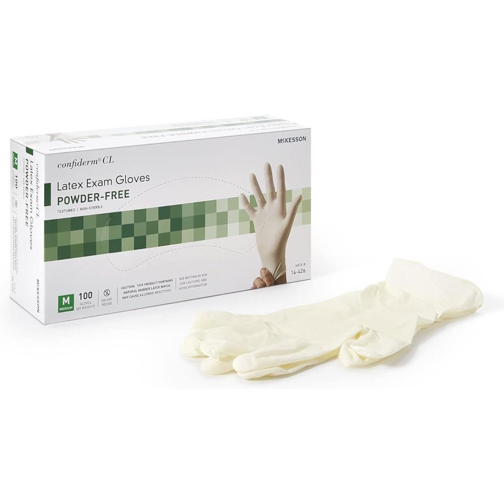 image:imageMcKesson Confiderm Latex Exam Gloves NonSterile Medical Gloves with Textured Fingertips  Beaded Cuff PowderFree  Ivory Size Medium 100 Count 10 Boxes 1000 Total