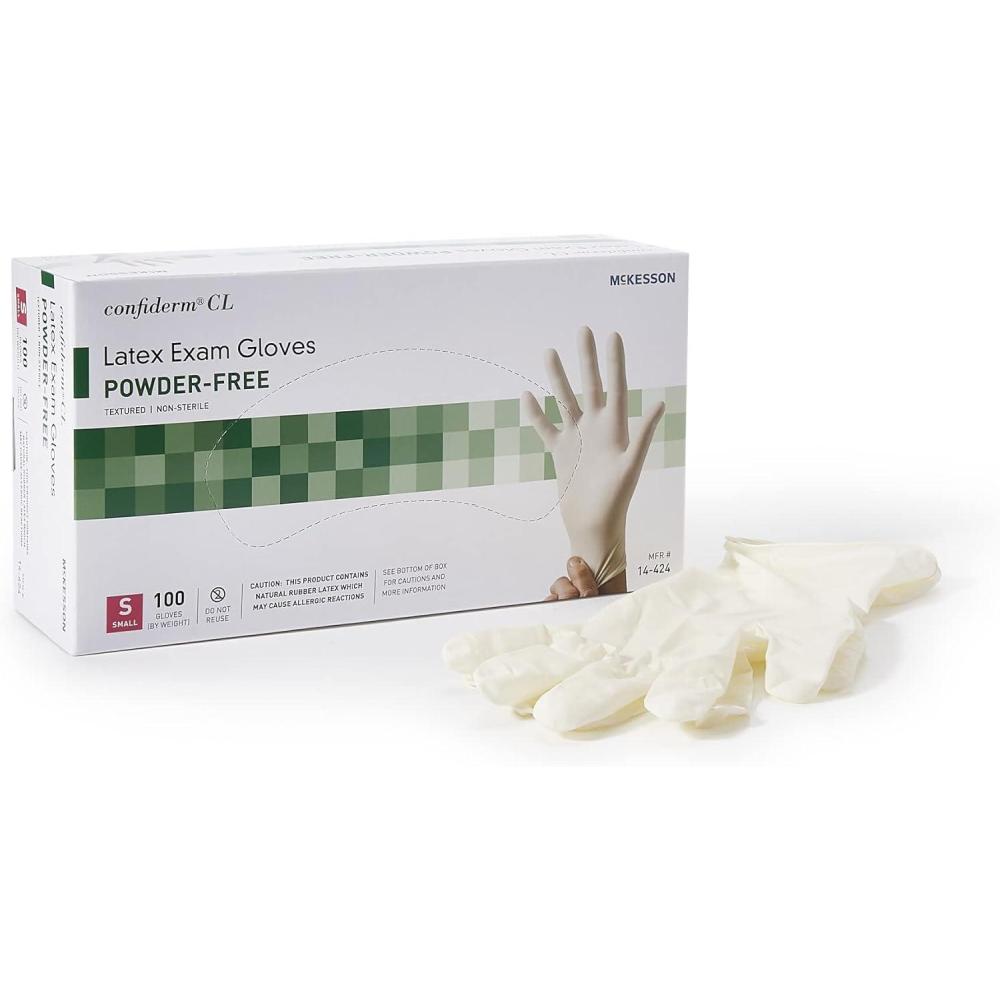 image:imageMcKesson Confiderm Latex Exam Gloves NonSterile Medical Gloves with Textured Fingertips Beaded Cuff PowderFree Ivory Size Small 100 Count 10 Boxes 1000 Total