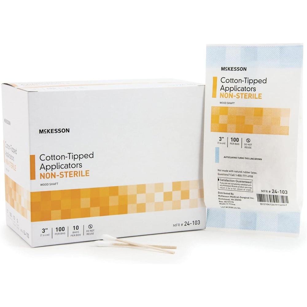 image:imageMcKesson CottonTipped Applicator Swabstick NonSterile Wood Shaft 3 in 100 Count 10 Packs 1000 Total1000 ct