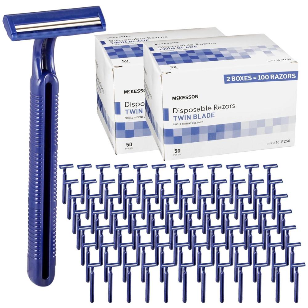 image:imageMcKesson Disposable Razors 50 Count  Twin Blade Bulk Shaving Razors for Men amp Women Stainless Steel Blue SingleUse for Medical Clinics Tattoo Travel Camping amp Salon Care1 Count Pack of 100