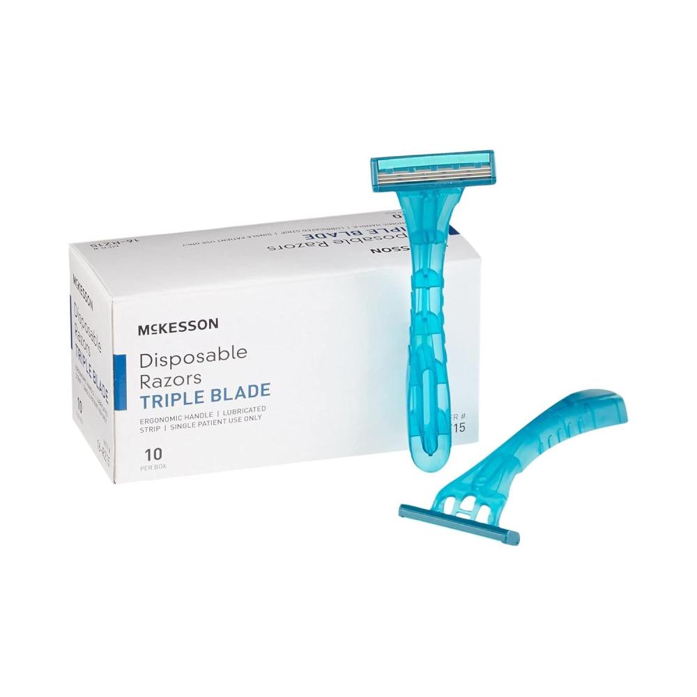 image:imageMcKesson Disposable Razors Stainless Steel Triple Blade Lubricated Strip Ergonomic Handle Turquoise 10 Count 1 Pack1 Count Pack of 10
