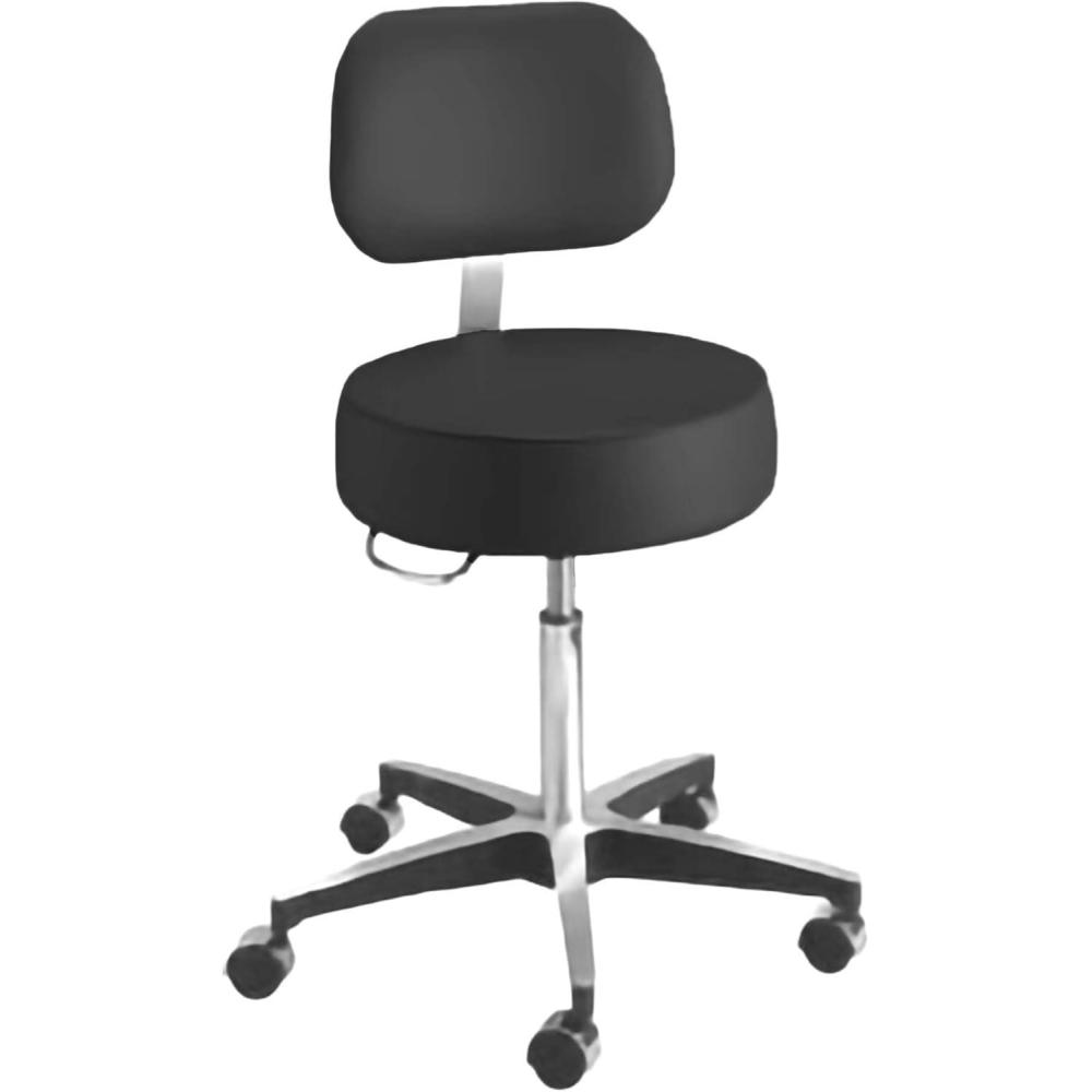 image:imageMcKesson Exam Stool with Backrest Black  Adjustable Height 1734 in  2412 in with 16 in Round Polyfoam Seat 5 Casters Pneumatic Lift Brushed Aluminum Base for Medical Office or Lab Use