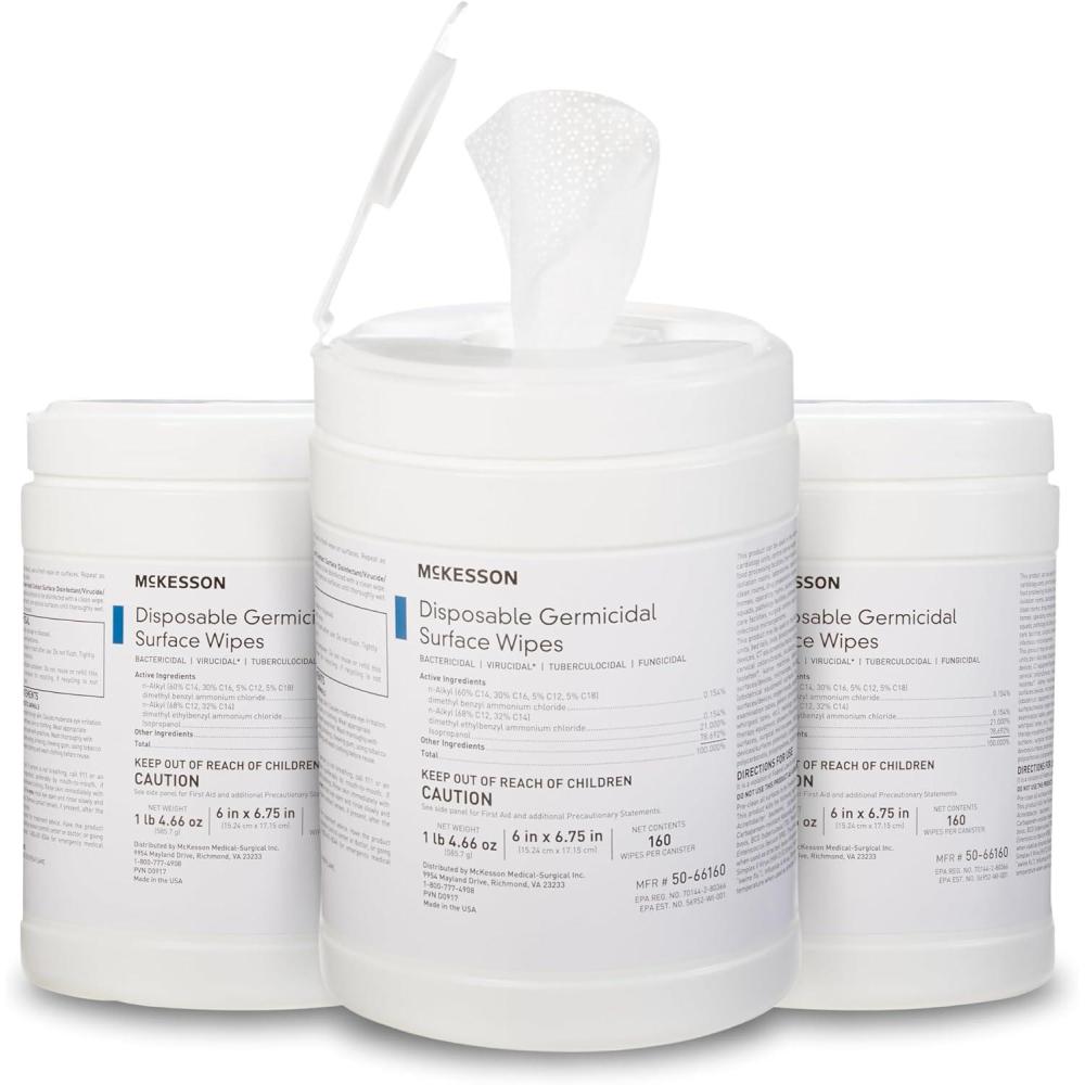 image:imageMcKesson Germicidal Wipes 480 Count Disinfecting Wipes Alcohol Cleaning Disinfectant Wipes Hospital Grade MultiSurface Wipes 160 Wipes 3 Pack