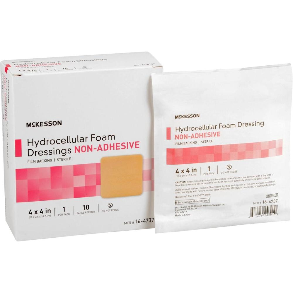 image:imageMcKesson Hydrocellular Foam Dressings NonAdhesive with Film Backing Absorbent Wound Care Supplies 4 in x 4 in 10 Count 1 Pack