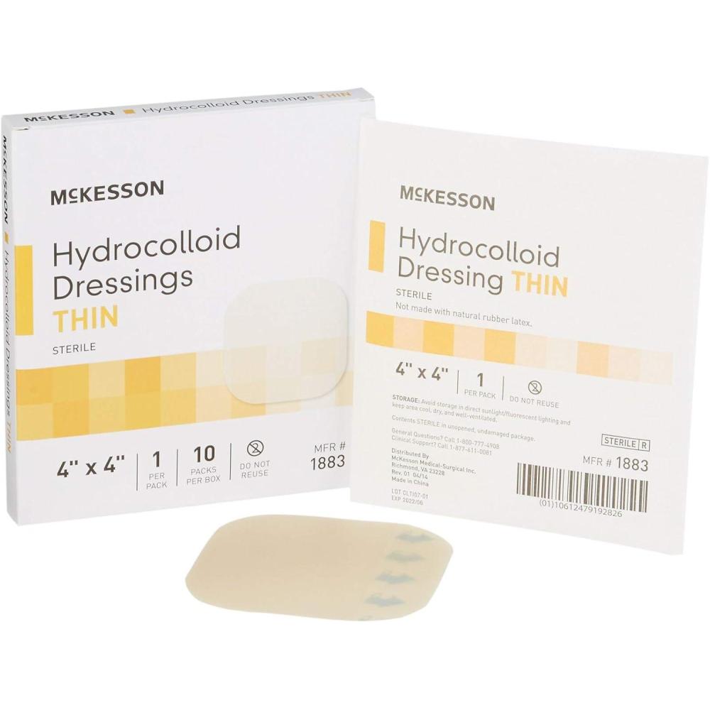 image:imageMcKesson Hydrocolloid Dressing Sterile Thin 10 Dressings  SelfAdhesive Sterile Bandage Waterproof Patch for Bed Sore Mild Burn Blister Acne Care  4 in x 4 in