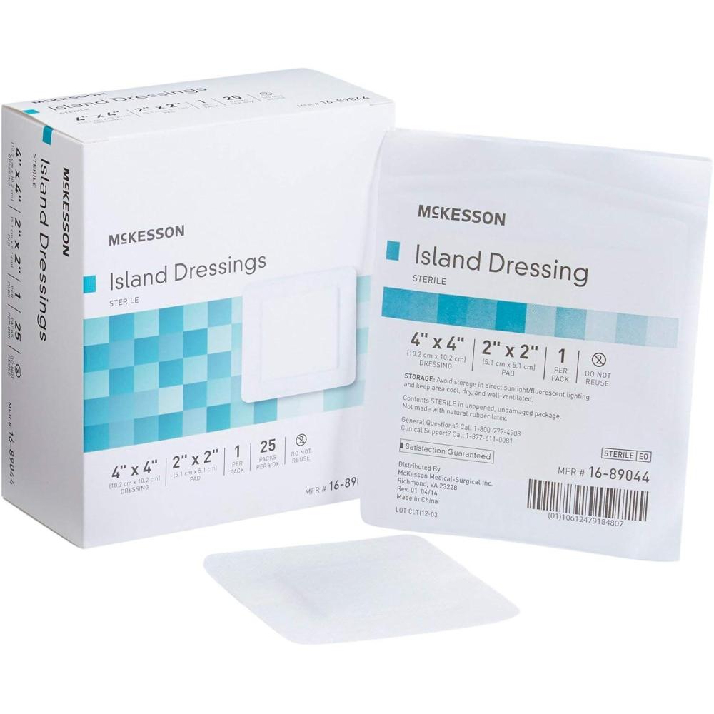 image:imageMcKesson Island Dressing Sterile PolypropyleneRayon 4 in x 4 in Dimension 2 in x 2 in Pad 25 Count 4 Packs 100 Total