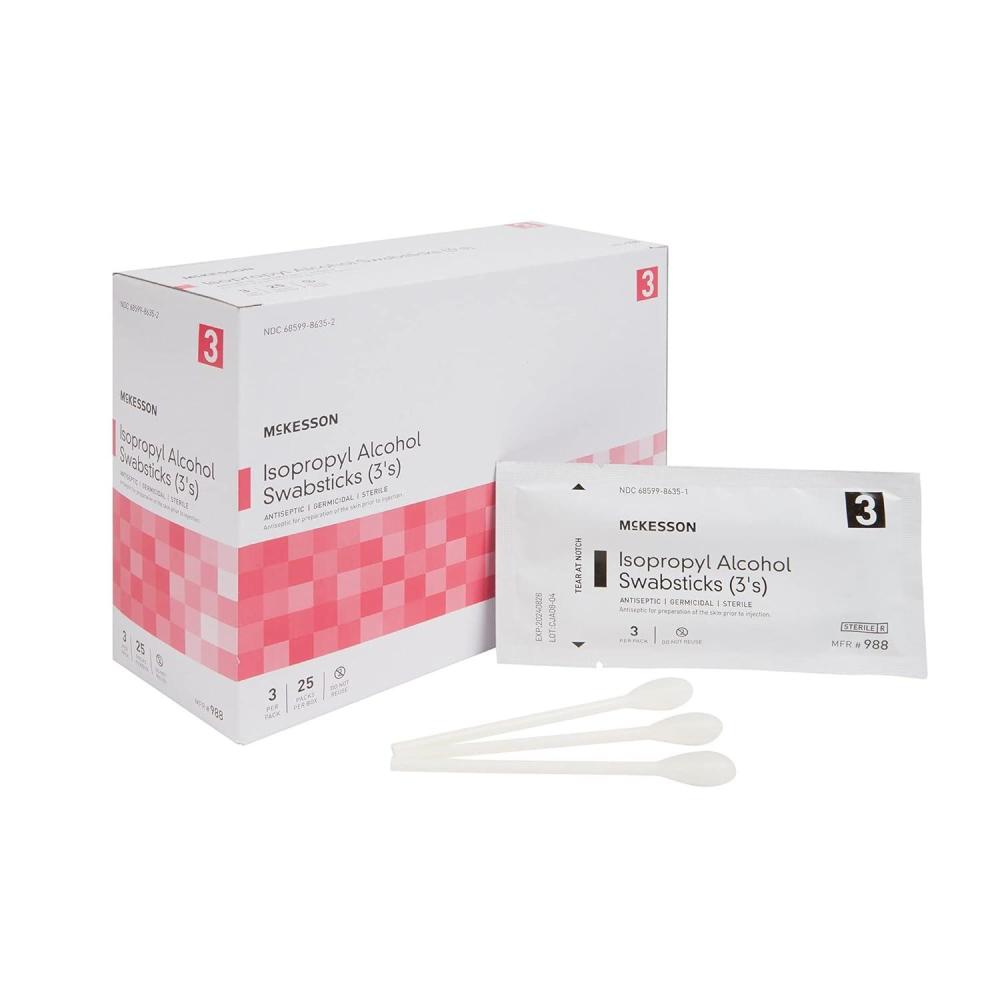 image:imageMcKesson Isopropyl Alcohol Swabsticks 750 Swabs Sterile Individual Wrapped 3 Per Packs 250 Packs
