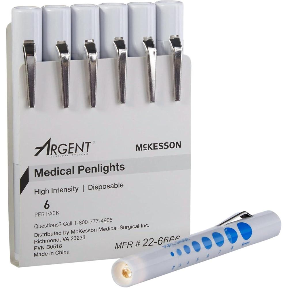image:imageMcKesson Medical Penlights with Pupil Gauge Pen Light for Nurses and Medical Professionals Disposable Diagnostic Penlight High Intensity  Disposable 45 inch 1 Count 6 Packs 6 Total