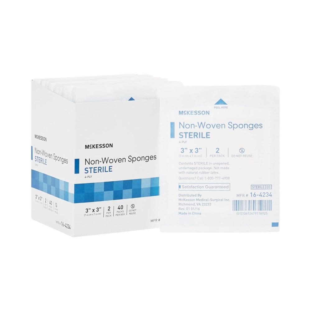 image:imageMcKesson NonWoven Gauze Sponges Sterile Strong Absorbent Wound Care Supplies 3 in x 3 in 2 per Pack 1200 Packs 2400 Total