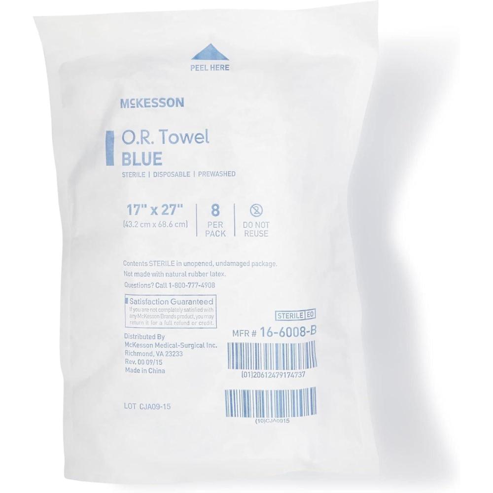 image:imageMcKesson OR Towels Disposable  Cotton Plain Weave PreWashed SingleUse Sterile  Blue 17 in x 27 in 80 Towels 1 Pack