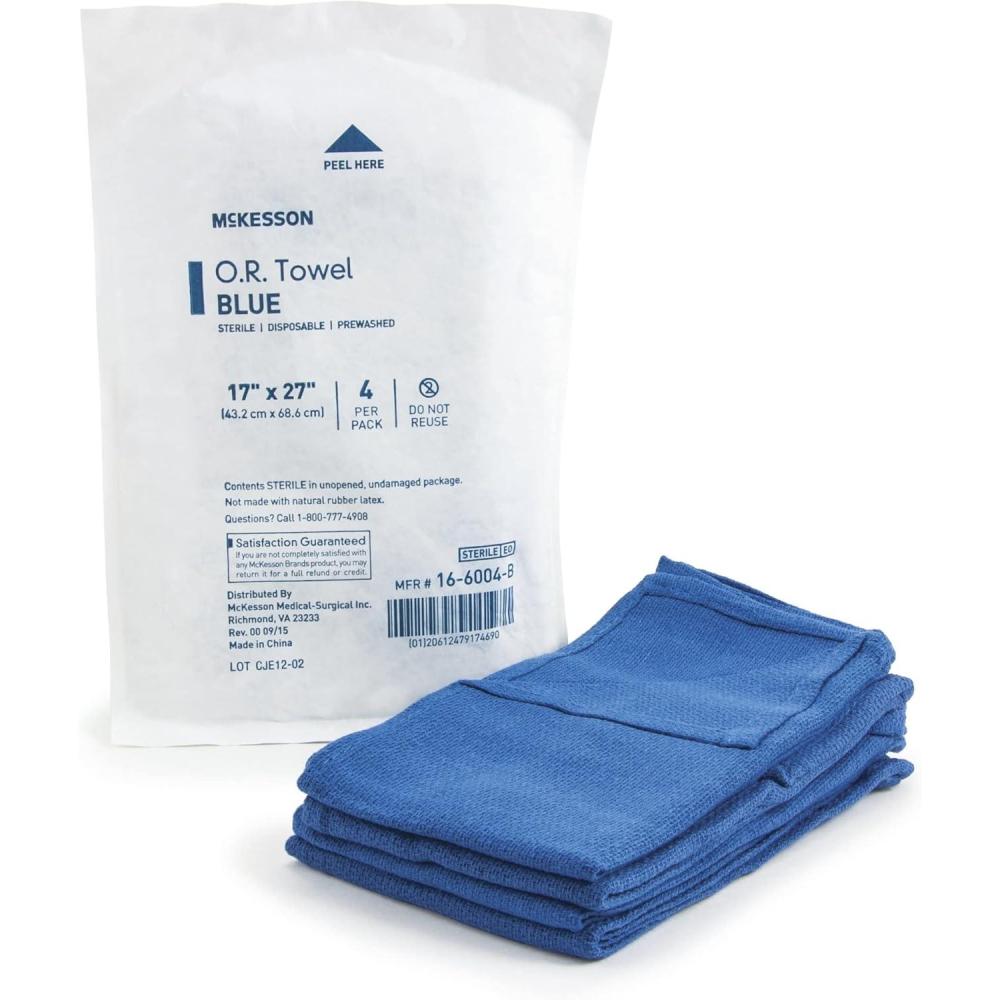 image:imageMcKesson Operating Room Towels Sterile Disposable PreWashed Blue 17 in x 27 in 4 Towels 20 Packs 80 Total