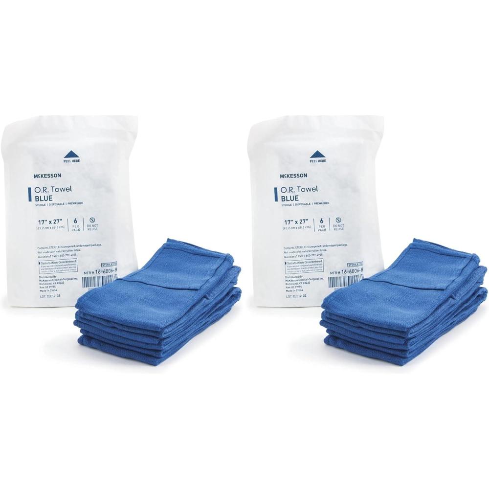 image:imageMcKesson Operating Room Towels Sterile Disposable PreWashed Blue 17 in x 27 in 6 Towels 1 PackLarge Pack of 2