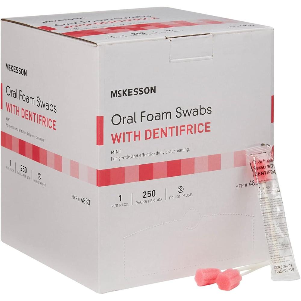 image:imageMcKesson Oral Foam Swabs with Dentifrice Gentle and Daily Oral Cleaning Mint 250 Count 4 Packs 1000 Total