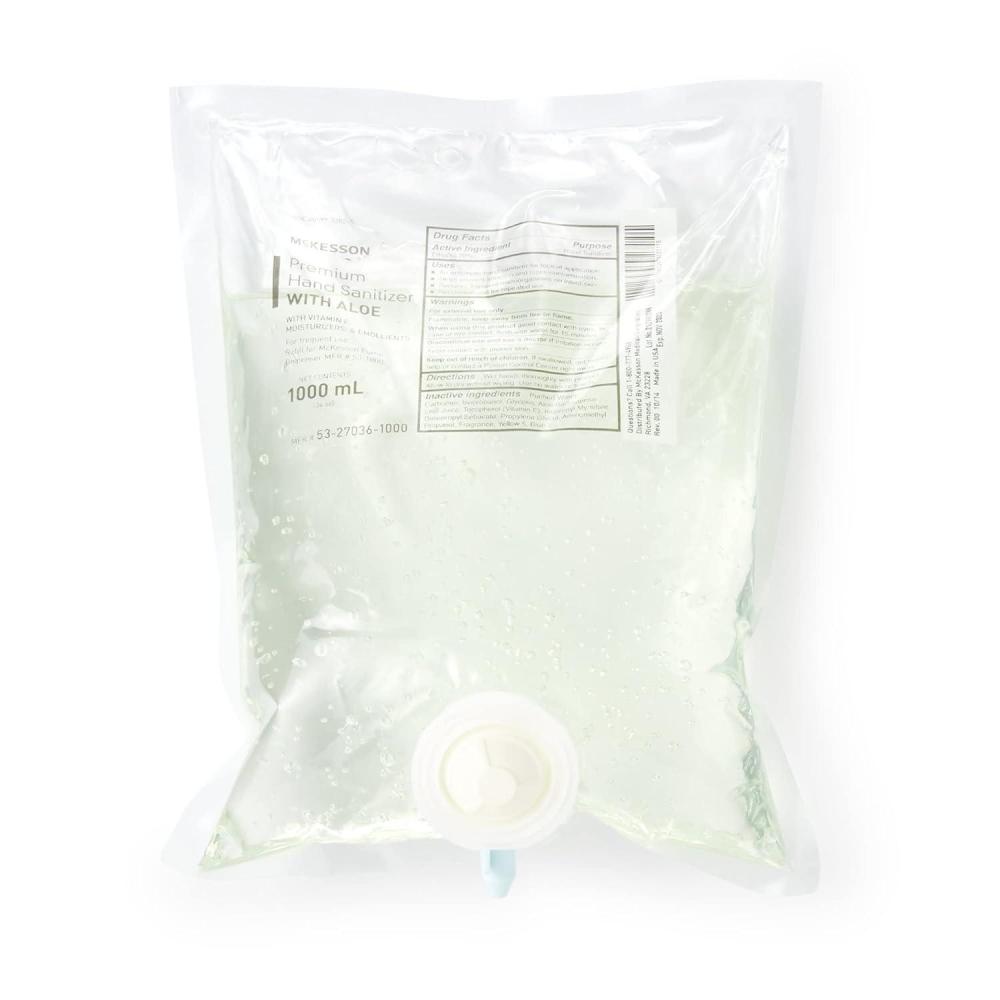 image:imageMcKesson Premium Hand Sanitizer with Aloe 34 oz Pack of 10 Refill Bag Dispenser Bulk Ethyl Alcohol Gel Vitamin E