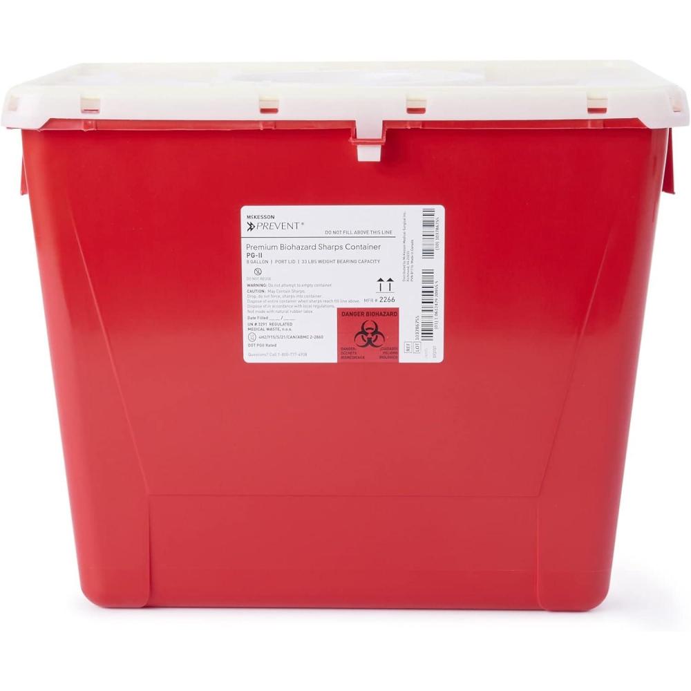 image:imageMcKesson Prevent Biohazard Infectious Waste Sharps Container Premium PGII Plastic Vertical Entry Rotating Lid Red 8 gal 13 in x 17 310 in x 13 12 in 1 Count
