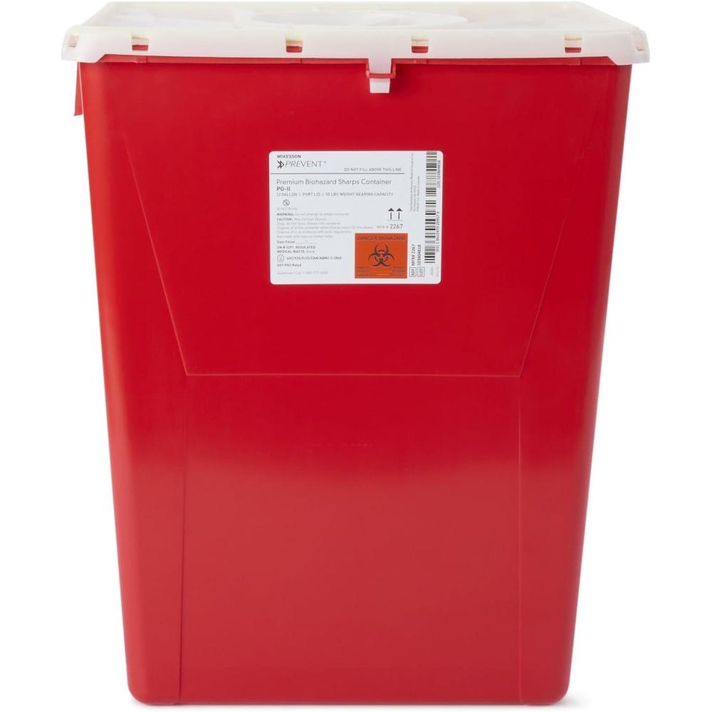 image:imageMcKesson Prevent Biohazard Sharps Container Premium  PGII Plastic Vertical Entry Rotating Lid  Red 12 gal 13 in x 17 310 in x 20 45 in 1 Count