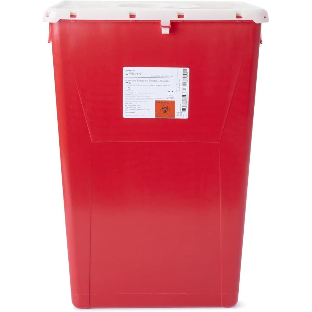 image:imageMcKesson Prevent Premium Biohazard Sharps Container Vertical Entry Rotating Lid Red and White 18 gal 13 in x 17 310 in x 24 35 in 1 Count