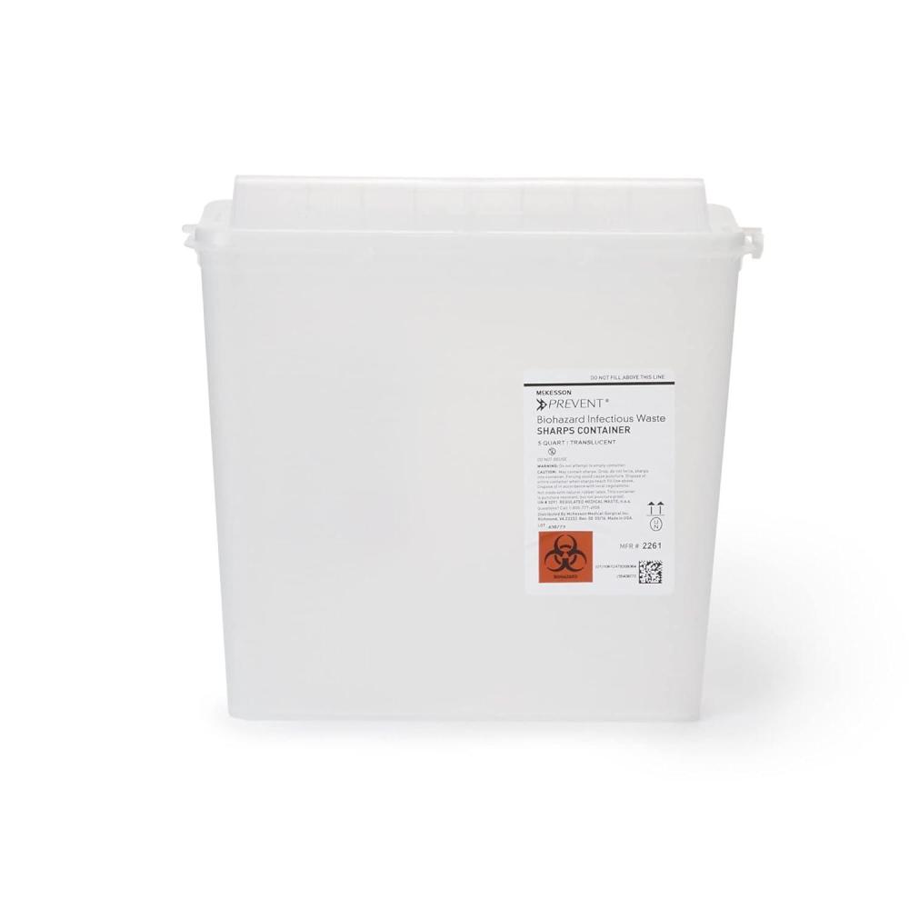 image:imageMcKesson Prevent Sharps Container for Home Use 5 Quart  for Biohazard Infectious Waste Needle and Syringe Disposal  Translucent Touchless Lid  White 20 Count