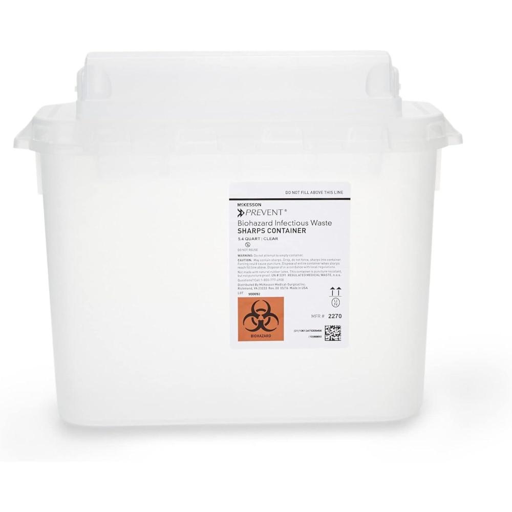image:imageMcKesson Prevent Sharps Container for Home Use 54 Quart  for Biohazard Infectious Waste Needle and Syringe Disposal  Translucent Touchless Lid  White 1 Count
