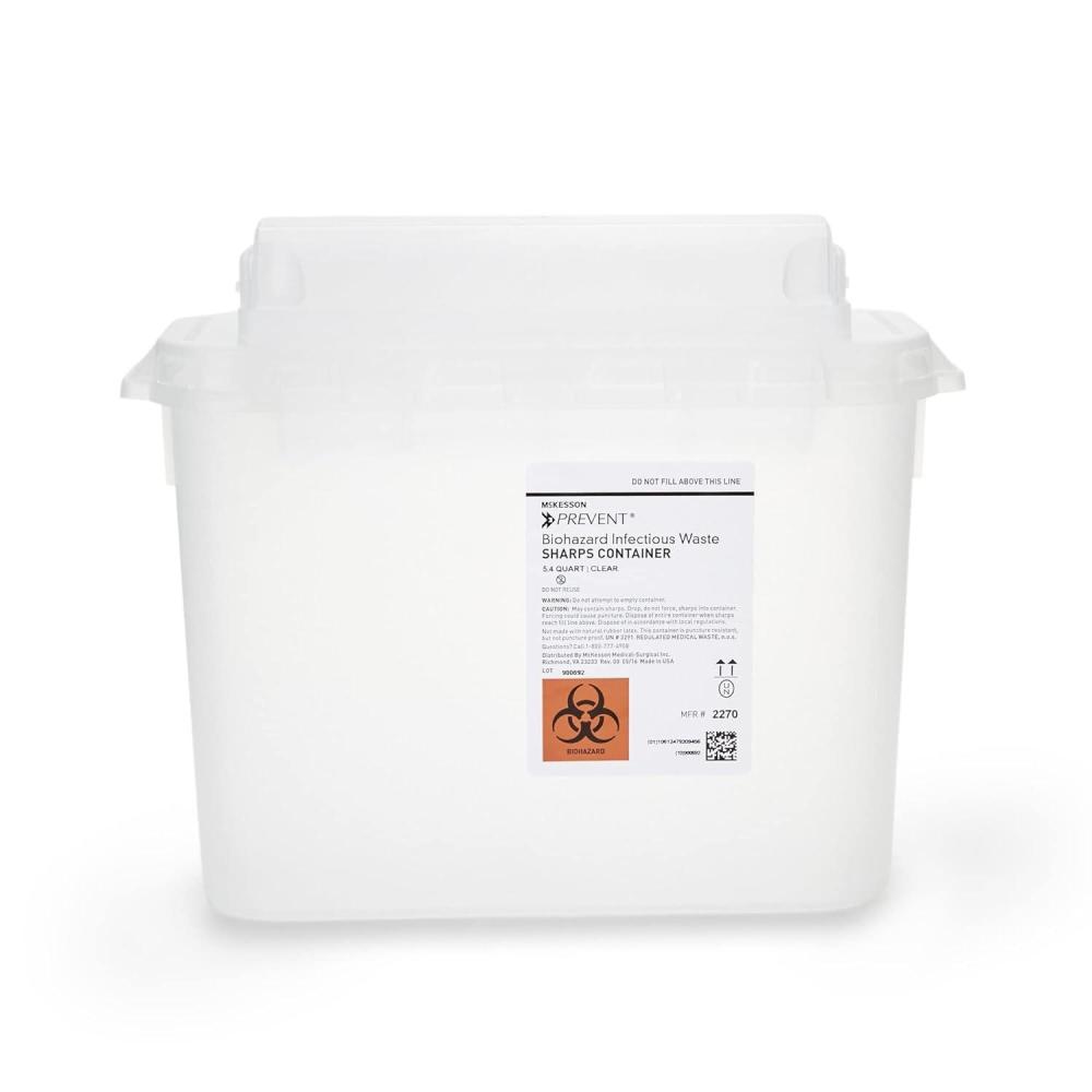 image:imageMcKesson Prevent Sharps Container for Home Use 54 Quart  for Biohazard Infectious Waste Needle and Syringe Disposal  Translucent Touchless Lid  White 20 Count