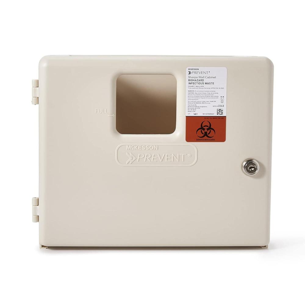 image:imageMcKesson Prevent Sharps Wall Mounted Cabinet Polypropylene Locking Neutral Color Fits 5 qt Sharps Container 1225 in x 475 in x 10 in 1 Count