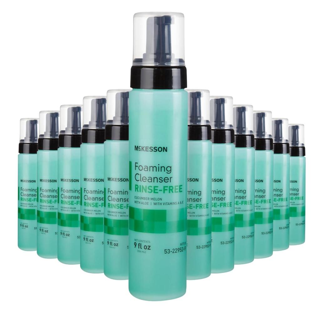 image:imageMcKesson RinseFree Foam Cleanser with Aloe 9 oz 12 Count Vitamin A and E Body Wash amp Shampoo for Elderly Hospital Grade Cucumber Melon