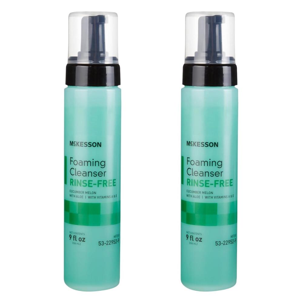 image:imageMcKesson RinseFree Foam Cleanser with Aloe 9 oz 2 Count Vitamin A and E  Body Wash amp Shampoo for Elderly Hospital Grade Cucumber Melon