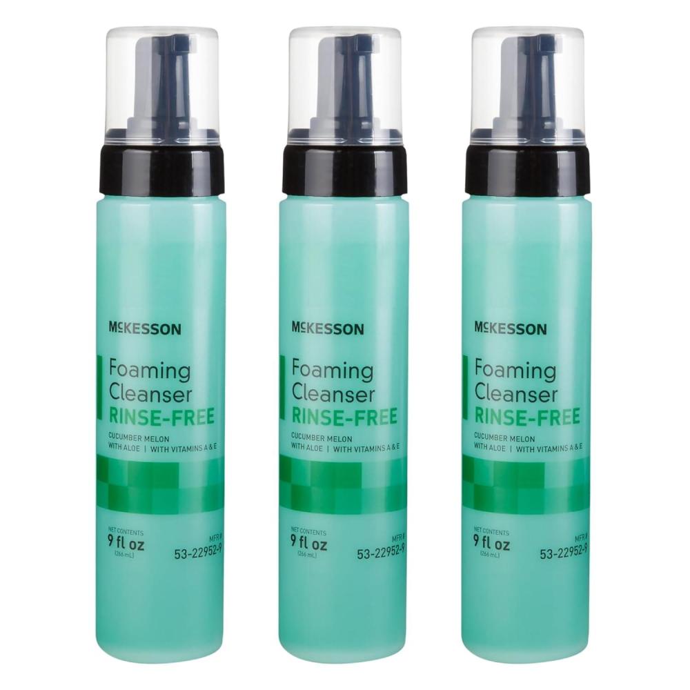 image:imageMcKesson RinseFree Foam Cleanser with Aloe 9 oz 3 Count Vitamin A and E Body Wash amp Shampoo for Elderly Hospital Grade Cucumber Melon