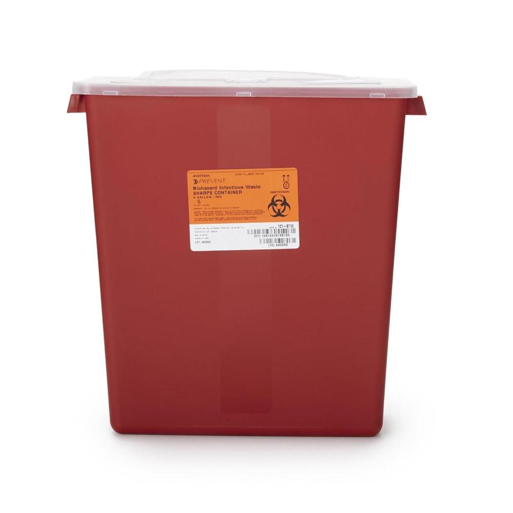 image:imageMcKesson Sharps Container Stackable Locking Lid Red 3 gal 12 in x 6 in x 135 in L x D x H 12 Count