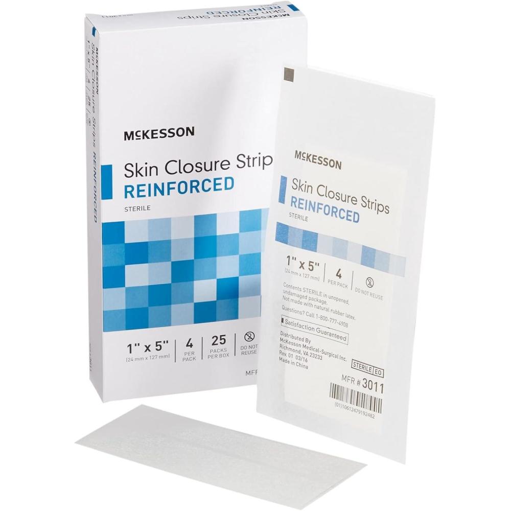 image:imageMcKesson Skin Closure Adhesive Strips Reinforced Steri Strip for Wound Care 1 in x 5 in 25 Count