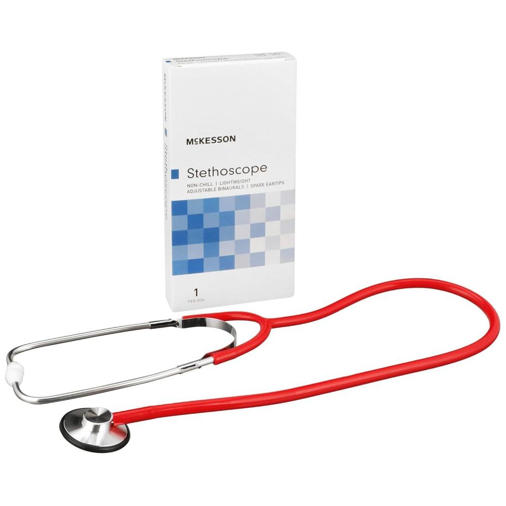 image:imageMcKesson Stethoscope Lightweight Single Head Diaphragm Only Adjustable Binaurals Red 21 in 1 Count