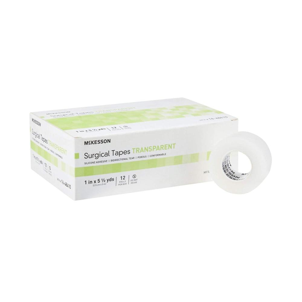 image:imageMcKesson Surgical Tape NonSterile Transparent PlasticSilicone 1 in x 5 12 yd 12 Rolls 1 Pack