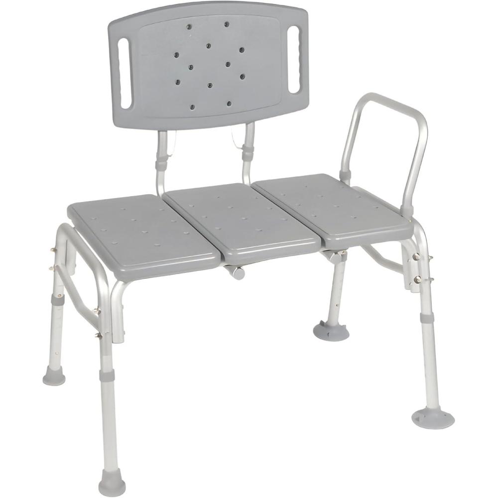 image:imageMcKesson Transfer Bath Bench with Reversible Back Aluminum Frame Suction Cup Legs Gray 500 lbs Capacity 26 12 in Seat Width 18 in to 23 in Height 1 Count