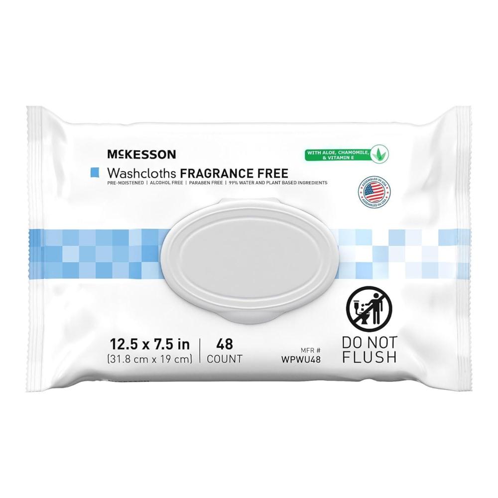 image:imageMcKesson Washcloth Wipes Unscented  Disposable Wet Wipes for Adults  FragranceFree AlcoholFree  NoRinse Formula  Snap Lid Soft Pack 96 Count 6 Packs 576 TotalUnscented