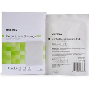 McKesson Contact Layer Dressing, Sterile, Silicone Adhesive, 3 in x 4 in, 10 Count, 4 Packs, 40 Total