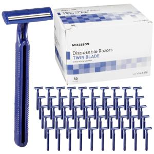 McKesson Disposable Razors [50 Count] – Twin Blade Bulk Shaving Razors for Men & Women, Stainless Steel, Blue, Single-Use for Medical Clinics, Tattoo, Travel, Camping & Salon Care(1 Count (Pack of 50))
