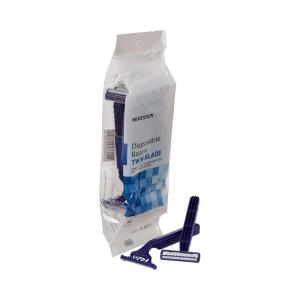 McKesson Disposable Razors, Stainless Steel Twin Blade, Lubricated Strip, Ribbed Handle, Blue, 10 Count, 1 Pack