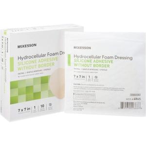 McKesson Hydrocellular Foam Dressing, Sterile, Silicone Adhesive Without Border, 7 in. x 7 in., 10 Count, 20 Packs, 200 Total