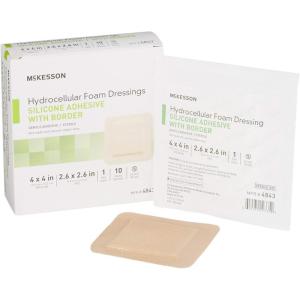 McKesson Hydrocellular Foam Dressings, Sterile, Silicone Adhesive with Border, Dimension 4 in x 4 in, Pad 3 in x 3 in, 10 Count, 20 Packs, 200 Total