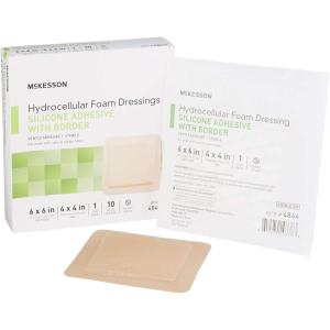 McKesson Hydrocellular Foam Dressings, Sterile, Silicone Adhesive with Border, Dimension 6 in x 6 in, Pad 4 in x 4 in, 10 Count, 1 Pack