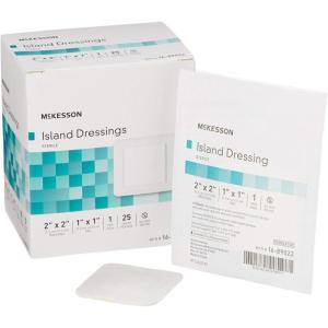 McKesson Island Dressings, Sterile, Dimension 2 in x 2 in, Pad 1 in x 1 in, 25 Count, 4 Packs, 100 Total