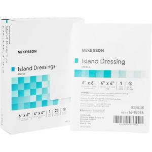 McKesson Island Dressings, Sterile, Dimension 6 in x 6 in, Pad 4 in x 4 in, 25 Count, 1 Pack