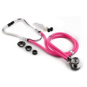 McKesson Lumeon Sprague Rappaport Stethoscope – Dual-Head Lightweight Scope, Double Tube, Adjustable Aluminum Binaurals – Pink, 22 in., 1 Count
