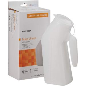 McKesson Male Urinal with Cover, Graduated Markings, Single Patient Use, 32 fl oz / 946 mL, 6 Count(1 Count (Pack of 1))