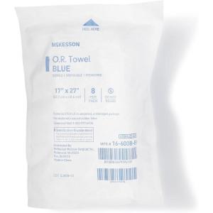 McKesson O.R. Towels, Disposable – Cotton, Plain Weave, Pre-Washed, Single-Use, Sterile – Blue, 17 in x 27 in, 80 Towels, 1 Pack