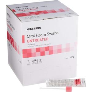 McKesson Oral Foam Swabs, Untreated, Gentle and Daily Oral Cleaning, Unflavored, 250 Count, 1 Pack