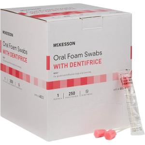McKesson Oral Foam Swabs with Dentifrice, Gentle and Daily Oral Cleaning, Mint, 250 Count, 4 Packs, 1000 Total