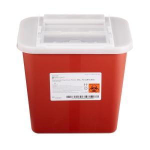 McKesson Prevent Biohazard Infectious Waste Sharps Container – Plastic, Horizontal Entry, Translucent Sliding Lid – Red, 2 gal, 7 in x 10 1/2 in x 10 1/4 in, 20 Count