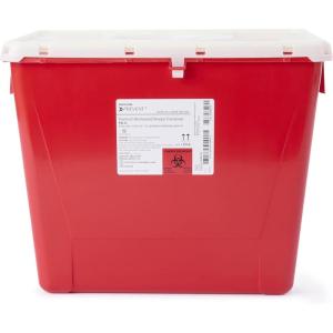 McKesson Prevent Biohazard Infectious Waste Sharps Container, Premium – PG-II, Plastic, Vertical Entry, Rotating Lid – Red, 8 gal, 13 in x 17 3/10 in x 13 1/2 in, 1 Count