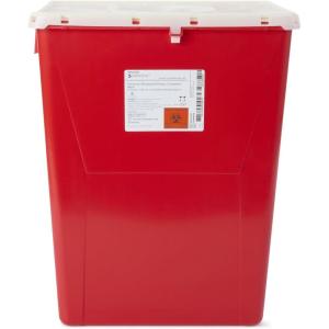 McKesson Prevent Biohazard Sharps Container, Premium – PG-II, Plastic, Vertical Entry, Rotating Lid – Red, 12 gal, 13 in x 17 3/10 in x 20 4/5 in, 1 Count